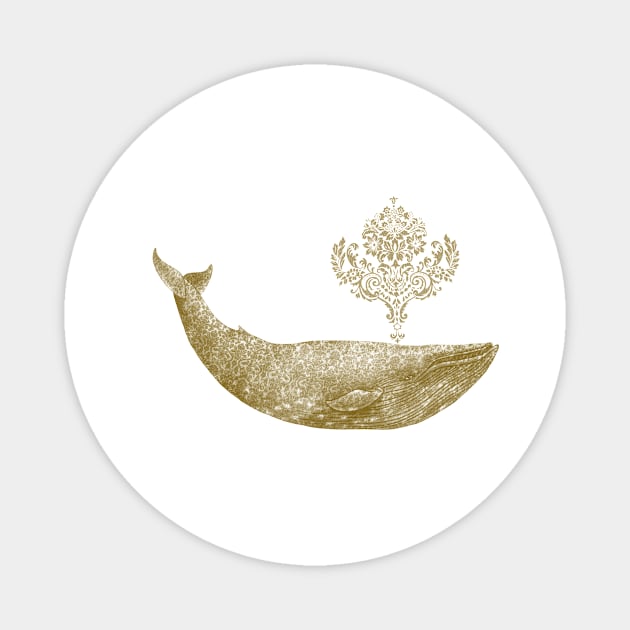 The Damask Whale gold square Magnet by Terry Fan